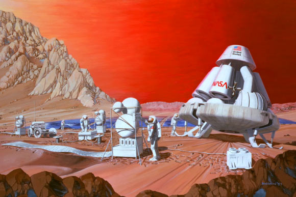 Artist’s conception of a human mission to Mars. Image credit: Les Bossinas / NASA Lewis Research Center.