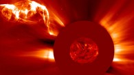 A long solar filament erupted on the Sun on April 28-29, 2015. Image credit: ESA / NASA / SOHO.