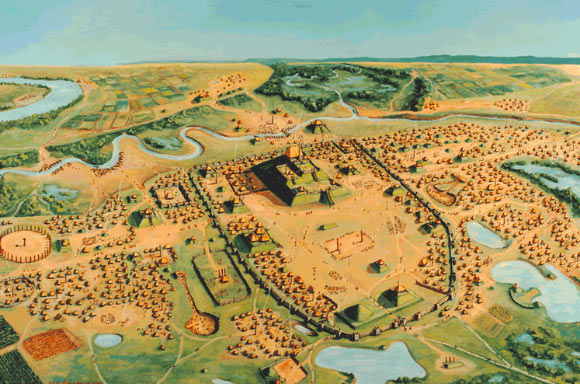 An artist’s rendering of Cahokia. Image credit: University of Chicago.