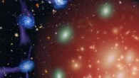 Artist’s impression of one of the possible galaxy strangulation mechanisms: star-forming galaxies (fed by gas inflows) are accreted into a massive hot halo, which ‘strangles’ them and leads to their death. Image credit: University of Cambridge.