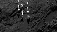 Image of the boulders taken by the Rosetta spacecraft on September 19, 2014 from a distance of about 18 miles (29 km). Image credit: ESA / Rosetta / MPS / OSIRIS Team / UPD / LAM / IAA / SSO / INTA / UPM / DASP / IDA.