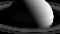 Mimas, to the upper-right of Saturn, has been brightened by a factor of 2 for visibility. Image credit: NASA / JPL-Caltech / Space Science Institute.