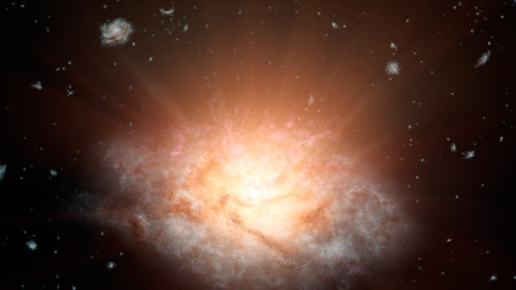 This artist’s concept depicts the extremely luminous infrared galaxy WISE J2246-0526. Image credit: NASA / JPL-Caltech
