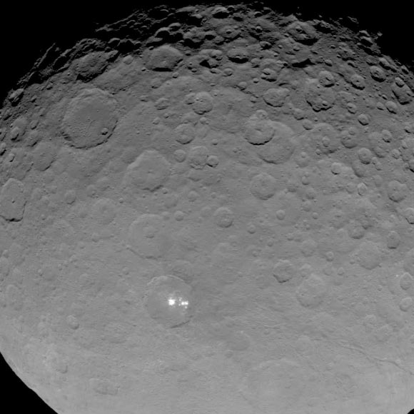 This image of Ceres was taken by the Dawn spacecraft on May 16, 2015, from a distance of 4,500 miles (7,200 km). Image credit: NASA / JPL-Caltech / UCLA / MPS / DLR / IDA.