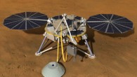 This artist’s rendition shows the InSight Mars lander spacecraft on the Red Planet. Image credit: NASA / JPL-Caltech.