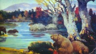 The beaver Microtheriomys brevirhinus lived in what is now John Day Basin, Oregon, about 29 million years ago. The image is an artist’s rendering of the extinct giant beaver Castoroides sp., by Charles R. Knight, 1904.