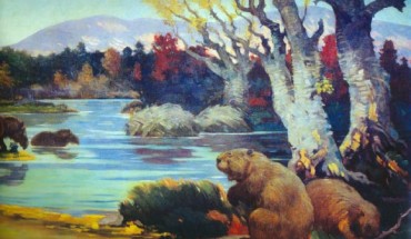 The beaver Microtheriomys brevirhinus lived in what is now John Day Basin, Oregon, about 29 million years ago. The image is an artist’s rendering of the extinct giant beaver Castoroides sp., by Charles R. Knight, 1904.