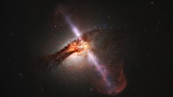 This artist’s impression illustrates how high-speed jets from supermassive black holes would look. Image credit: ESA / Hubble / L. Calçada, ESO.