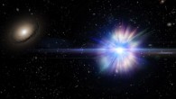 This is an artist’s concept of a Type Ia supernova exploding in the intergalactic space between galaxies within a galactic cluster. Image credit: Alex Parker / NASA / SDSS.