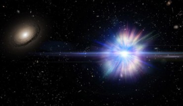 This is an artist’s concept of a Type Ia supernova exploding in the intergalactic space between galaxies within a galactic cluster. Image credit: Alex Parker / NASA / SDSS.