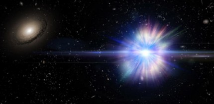 This is an artist’s concept of a Type Ia supernova exploding in the intergalactic space between galaxies within a galactic cluster. Image credit: Alex Parker / NASA / SDSS.