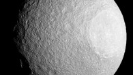 This view of Tethys was taken by NASA’s Cassini spacecraft on April 11, 2015. The crater Odysseus is seen at the right of the image. Image credit: NASA / JPL-Caltech / Space Science Institute.
