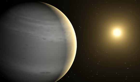 This artist’s concept depicts a proposed helium-atmosphere planet called Gliese 436b. Image credit: NASA / JPL-Caltech.