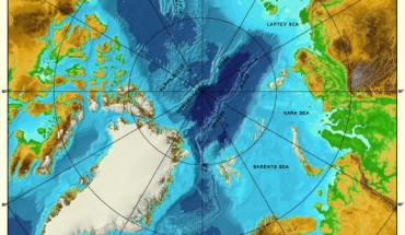 Bathymetric map of the Arctic Ocean.