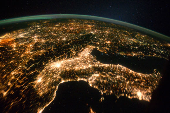 Earth at night seen from space. Image credit: NASA.