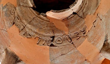 Letters written in Canaanite script could be discerned on the jar. Image credit: Tal Rogovsky / Israel Antiquities Authority.