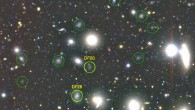 This composite image shows ultra-diffuse galaxies in the Coma cluster: yellow circles show two of the 47 Dragonfly galaxies, and green circles are the ones discovered by the Subaru telescope. Image credit: NAOJ.