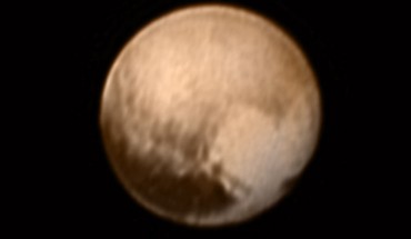 This image of Pluto from New Horizons was received on July 8, 2015, and has been combined with color information from the spacecraft’s Ralph instrument. The image was taken on July 7, when New Horizons was 5 million miles (8 million km) from the dwarf planet. Image credit: NASA / Johns Hopkins University Applied Physics Laboratory / Southwest Research Institute.