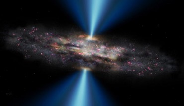 This illustration shows a black hole that grew faster than its host galaxy. Image credit: Michael S. Helfenbein / Yale University.