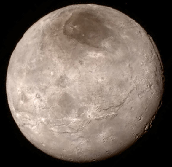 This image of Pluto’s largest moon Charon was taken on July 13 from a distance of 289,000 miles. Image credit: NASA / Johns Hopkins University Applied Physics Laboratory / Southwest Research Institute.