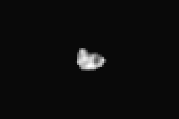 Made from a distance of 400,000 miles, this image shows Pluto’s tiny potato-shaped moon Hydra. Image credit: NASA / Johns Hopkins University Applied Physics Laboratory / Southwest Research Institute.
