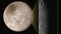 This image of Pluto’s largest moon Charon was taken on July 13 from a distance of 289,000 miles (466,000 km). The inset is a black-and-white close-up taken on July 14. Image credit: NASA / Johns Hopkins University Applied Physics Laboratory / Southwest Research Institute.