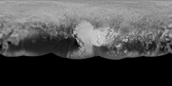 Global map of Pluto as of July 28, 2015. Image credit: NASA / Johns Hopkins University Applied Physics Laboratory / Southwest Research Institute.