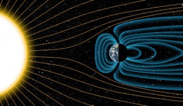An artist’s depiction of Earth’s magnetic field deflecting high-energy protons from the Sun around 4 billion years ago. Image credit: Michael Osadciw / University of Rochester.