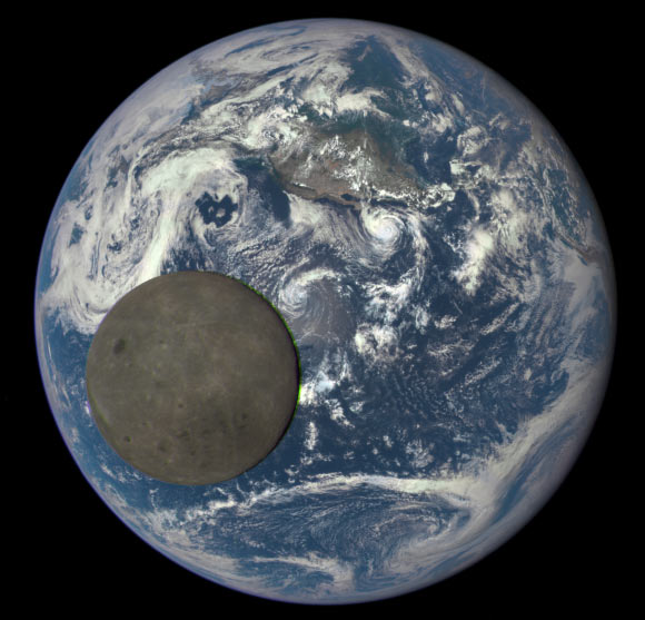 The far side of the Moon and Earth as seen on July 16, 2015 from a distance of one million miles by NASA’s EPIC camera. Image credit: NASA / NOAA.