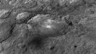 The mysterious bright spots on Ceres lie in the Occator crater, which is about 60 miles (90 km) across and two miles (4 km) deep. This image comes from the animation, generated using data from NASA’s Dawn spacecraft; vertical relief has been exaggerated by a factor of five; exaggerating the relief helps scientists understand and visualize the topography much more easily, and highlights features that are sometimes subtle. Image credit: NASA / JPL-Caltech / UCLA / MPS / DLR / IDA / LPI.
