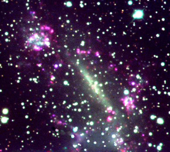 This image shows a collisional ring galaxy called the Kathryn’s Wheel. The image measures approximately 4 arcminutes across, and was taken by the Cerro-Tololo InterAmerican Observatory 4-m telescope in Chile. Image credit: Ivan Bojicic / Quentin A. Parker et al.