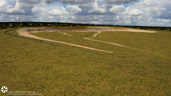 The Stonehenge Hidden Landscapes Project team has revealed traces of up to 100 standing stones beneath Durrington Walls super-henge. The stones were up to 15 feet (4.5 m) in height, and are believed to have been deliberately toppled over the south-eastern edge of the bank of the circular enclosure before being incorporated into it. Image credit: Juan Torrejon Valdelomar / Joachim Brandtner / LBI ArchPro.