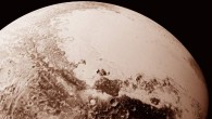 This view of Pluto, based on the latest images to be downlinked from NASA’s New Horizons spacecraft, shows what you would see if you were approximately 1,100 miles (1,800 km) above Pluto’s equatorial area, looking northeast over the dark, cratered, named Cthulhu Regio toward the bright, smooth, expanse of icy plains called Sputnik Planum. The entire expanse of terrain seen in this image is 1,100 miles (1,800 km) across. Image credit: NASA / Johns Hopkins University Applied Physics Laboratory / Southwest Research Institute.