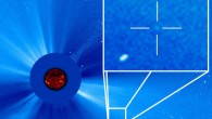 The dot in the cross-hairs is a comet streaming toward the Sun, as seen on September 14, 2015, by SOHO. This is the 3,000th comet discovered in the data from the space observatory since it launched in 1995, Image credit: NASA / ESA / SOHO.
