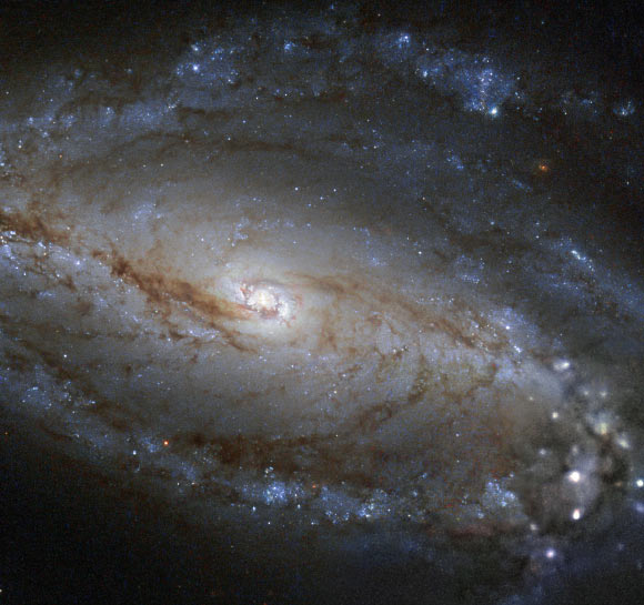 This image snapped by Hubble reveals a detailed view of part of the disc of beautiful barred spiral galaxy NGC 613. Image credit: NASA / ESA / Hubble / S. Smartt, Queen's University Belfast / Robert Gendler.