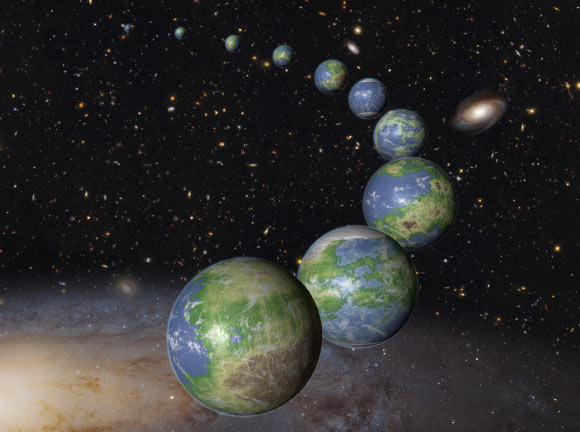 An artist’s impression of innumerable potentially habitable terrestrial exoplanets that have yet to be born over the next trillion years in the Universe. Image credit: NASA / ESA / G. Bacon, STScI.