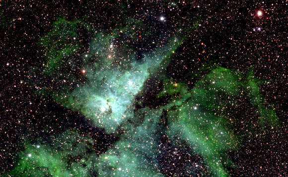 This small section of the Milky Way mosaic shows the star system Eta Carinae. Image credit: Lehrstuhl für Astrophysik / Ruhr-Universität Bochum.