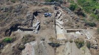 An aerial view of the bouleuterion recently discovered at the site of Antiochia ad Cragum. Test trenches reveal, among other things, a curved marble bench for dignitaries, supports for wooden seats for a general audience and a marble-paved orchestra area. Image credit: Michael Hoff / University of Nebraska-Lincoln.