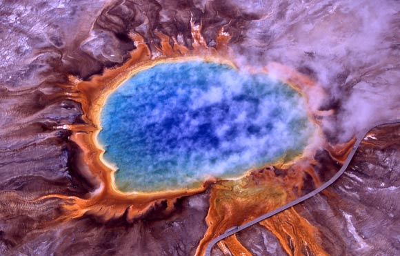 Archaea were first found in extreme environments, such as volcanic hot springs; pictured here is Grand Prismatic Spring of Yellowstone National Park. Image credit: Jim Peaco / National Park Service.