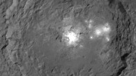 This close-up image shows Occator crater and a cluster of bright spots. Image credit: NASA / JPL-Caltech / UCLA / MPS / DLR / IDA.