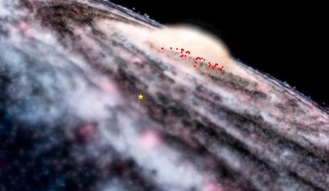 This diagram shows the locations of the newly-discovered Cepheids in an artist’s rendering of our Milky Way Galaxy; the yellow star indicates the position of our Solar System. Image credit: ESO / Microsoft WorldWide Telescope.