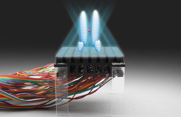 Holograms are 3D light-fields that can be projected from a 2D surface; Asier Marzo of the University of Bristol and the Public University of Navarre and his colleagues have created acoustic holograms with shapes such as tweezers, twisters and cages that exert forces on particles to levitate and manipulate them. Image credit: Asier Marzo / Bruce Drinkwater / Sriram Subramanian.