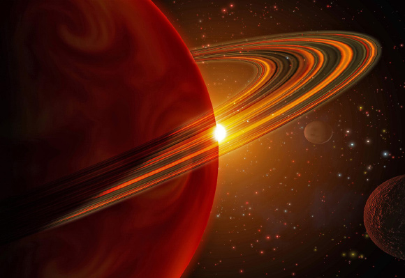 An artist’s conception of a gas giant planet and its moons. Image credit: Greg Bacon, STScI / NASA.
