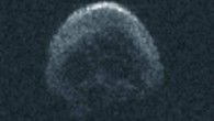 This image of 2015 TB145 was generated using radar data collected by the Arecibo Observatory. Image credit: NAIC-Arecibo / NSF.