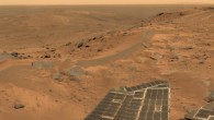 This mini-panorama was taken by NASA’s Spirit rover on August 23, 2005, just as the rover finally completed its intrepid climb up Husband Hill. The summit appears to be a windswept plateau of scattered rocks, little sand dunes and small exposures of outcrop. The approximate true-color view spans about 90 degrees and consists of images obtained by the rover’s panoramic camera during 18 individual pointings. Image credit: NASA / JPL-Caltech / Cornell.