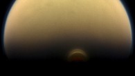 In 2012 Cassini spotted a cloud system called the south polar vortex in Titan’s atmosphere at an altitude of about 186 miles. The spacecraft’s instrument has now detected a massive ice cloud below it. This image was taken by Cassini in 2013. Image credit: NASA / JPL-Caltech / Space Science Institute.