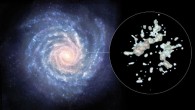 Our Solar System is located at the center of the circle on this artist’s impression of the Milky Way Galaxy. The insert shows one view from the 3D visualization tool developed by the astronomers. Image credit: ESA / H. Bouy, CSIC-INTA / J. Alves, University of Vienna.