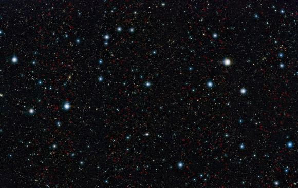 The newly-discovered massive galaxies are marked in this image of the UltraVISTA field. Image credit: ESO / UltraVISTA Team / TERAPIX / CNRS / INSU / CASU.