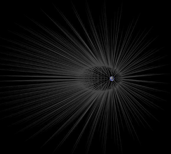 This illustration shows Earth surrounded by dark matter hairs. Image credit: NASA / JPL-Caltech.