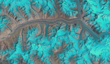 Still from the Baltoro glacier animation. Image credit: Frank Paul / Cryosphere / USGS / NASA / CC-BY 3.0.